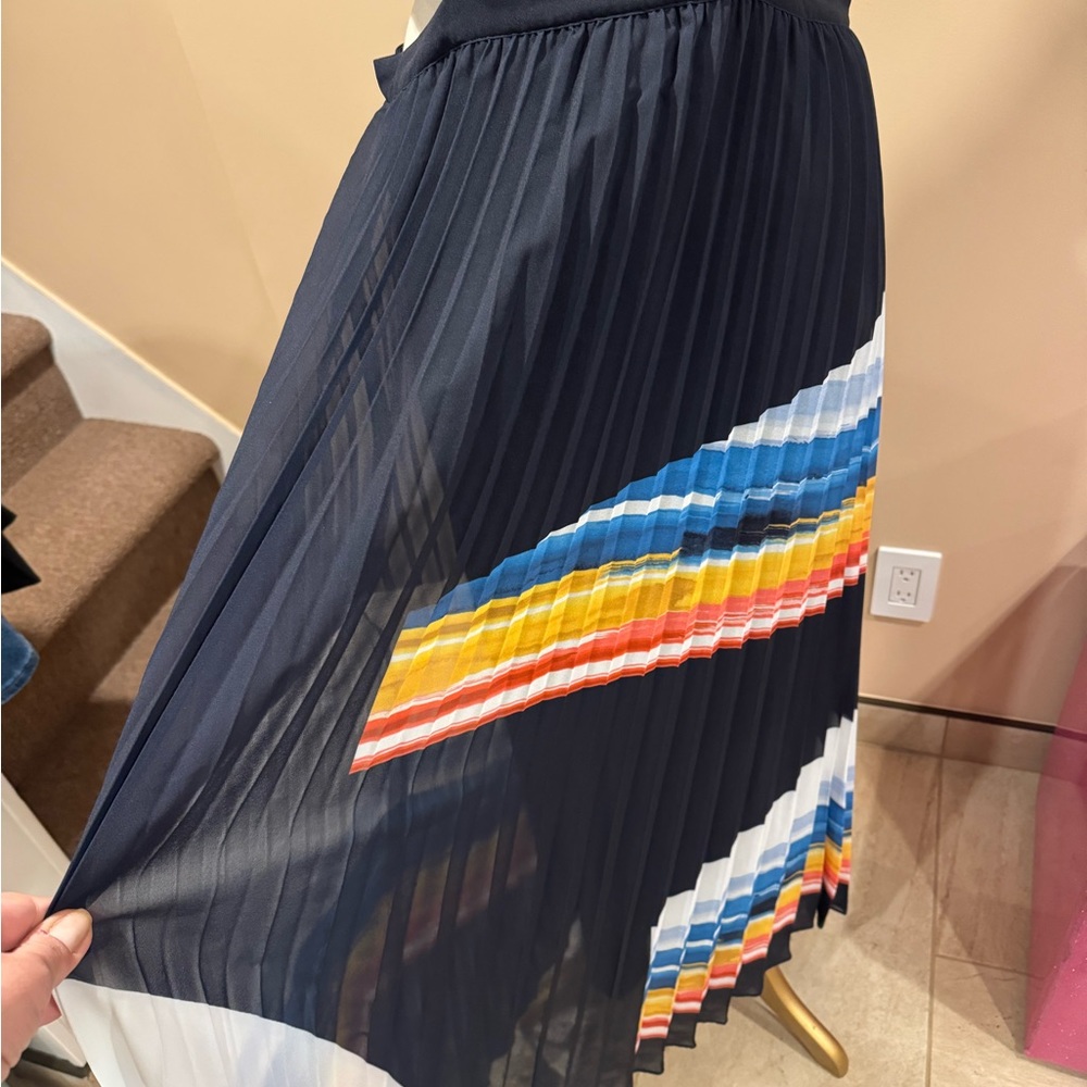 Joie Navy Multicolor Pleated Midi Dress - Picture 8 of 14